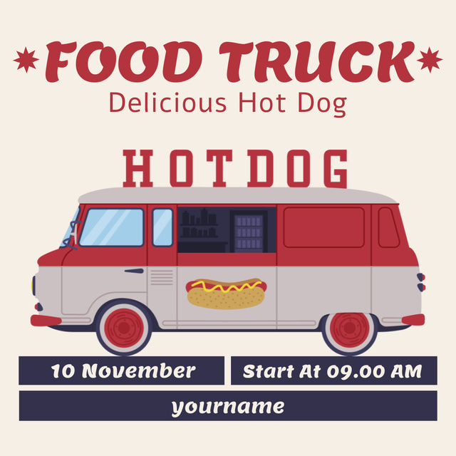 Delicious Hot Dog on Food Truck Instagram Design Template