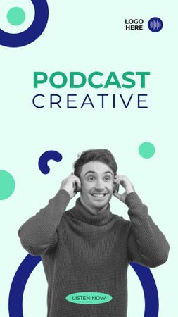 Man in Earphones for Creative Podcast Talk Ad Instagram Story Design Template