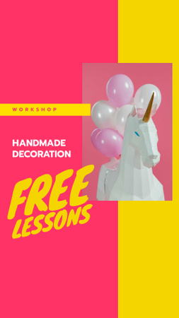Toy Unicorn and Pink Festive Balloons Instagram Story Modelo de Design