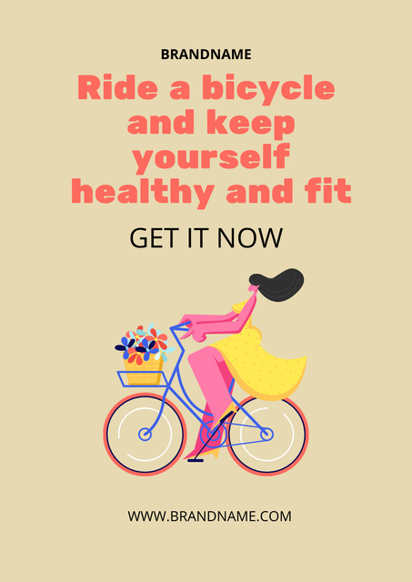 Bicycle Shop Advertisement with Cartoon Girl Poster Šablona návrhu