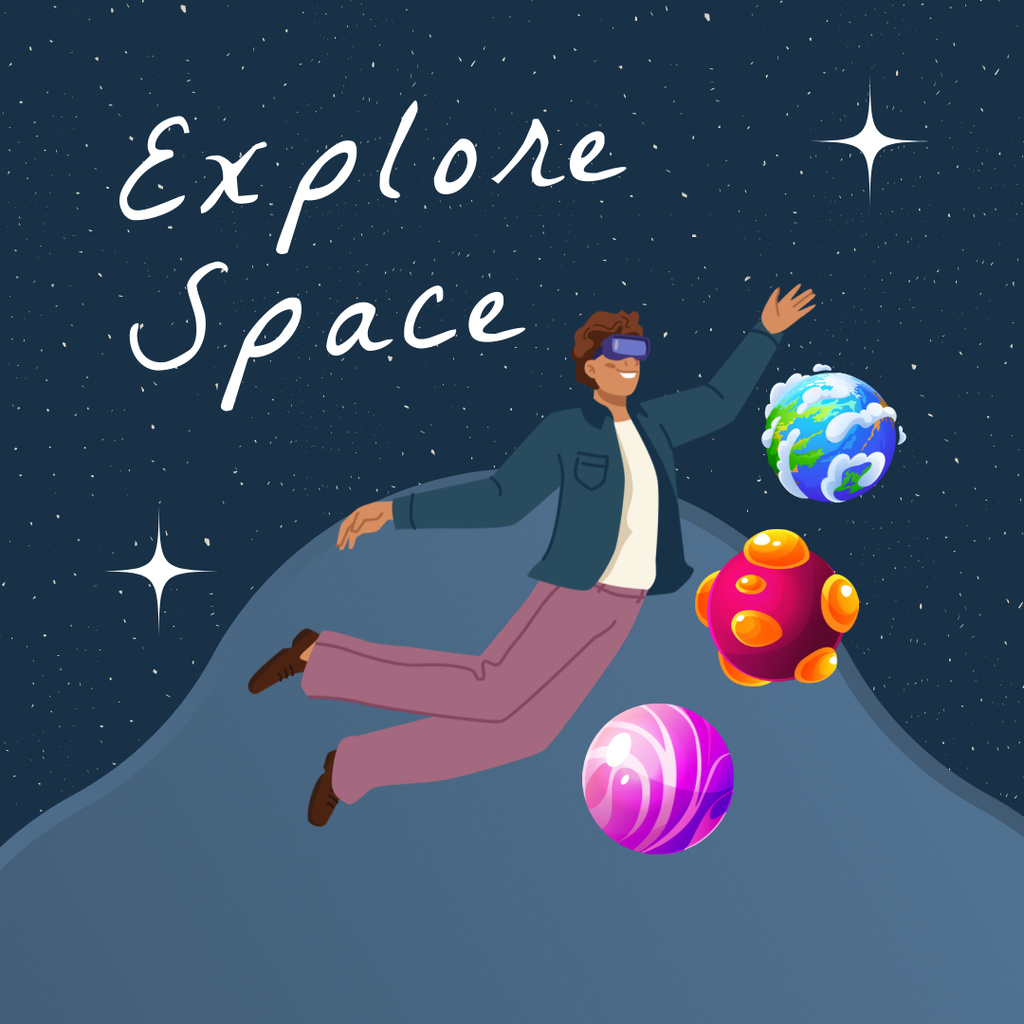 Plantilla de diseño de Boy Exploring Space With Headset For Virtual Reality Instagram 
