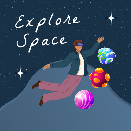 Boy Exploring Space With Headset For Virtual Reality Instagram Design Template