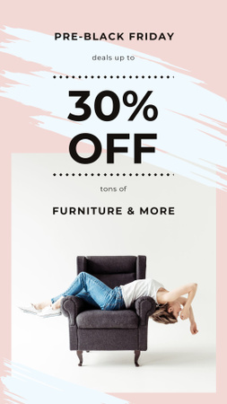 Black Friday Ad Girl resting on armchair Instagram Story Modelo de Design