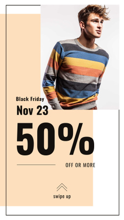 Black Friday Sale Handsome man in casual clothes Instagram Story Design Template