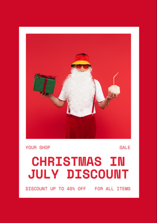 Christmas Discount in July with Merry Santa Claus Flyer A7 Design Template