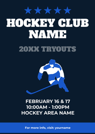 Hockey Club Tryouts Announcement on Blue Flayer Design Template