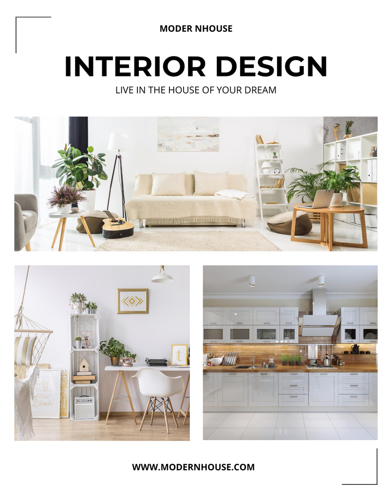 Interior Design Services Offer with Stylish Rooms Poster 22x28in – шаблон для дизайну