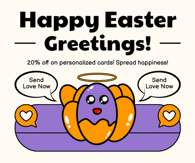 Easter Greetings with Cute Purple Egg Facebook Design Template