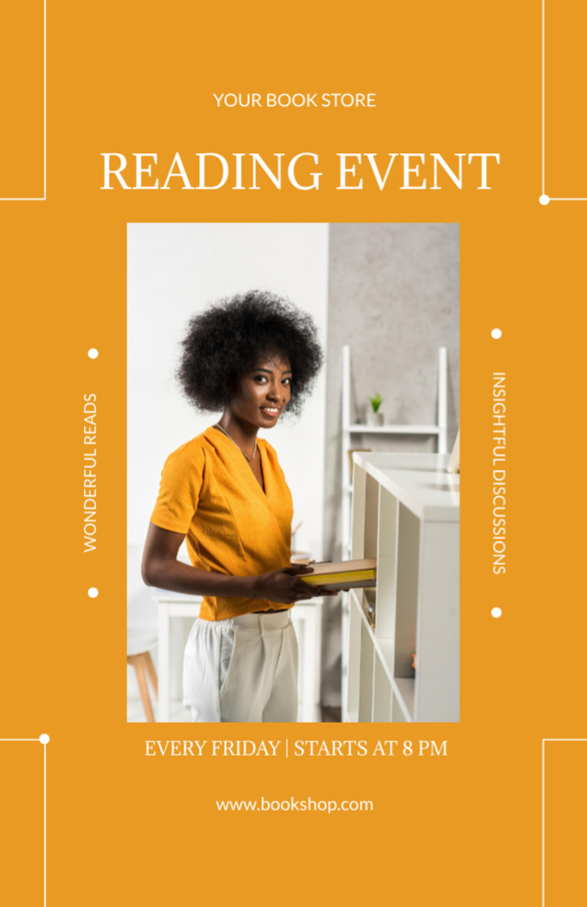 Plantilla de diseño de Book Reading Event Announcement With Young Woman Invitation 5.5x8.5in 