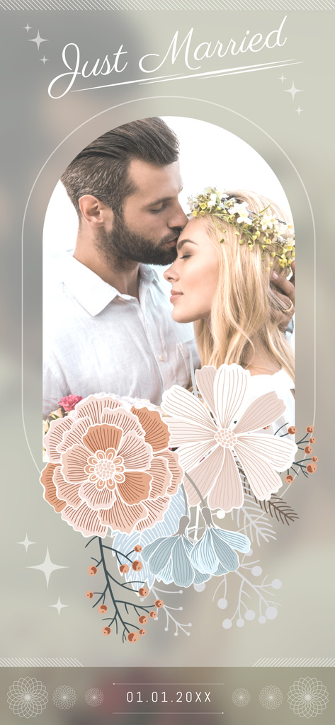 Wedding Invitation with Handsome Groom Kissing Attractive Bride Snapchat Geofilter Design Template