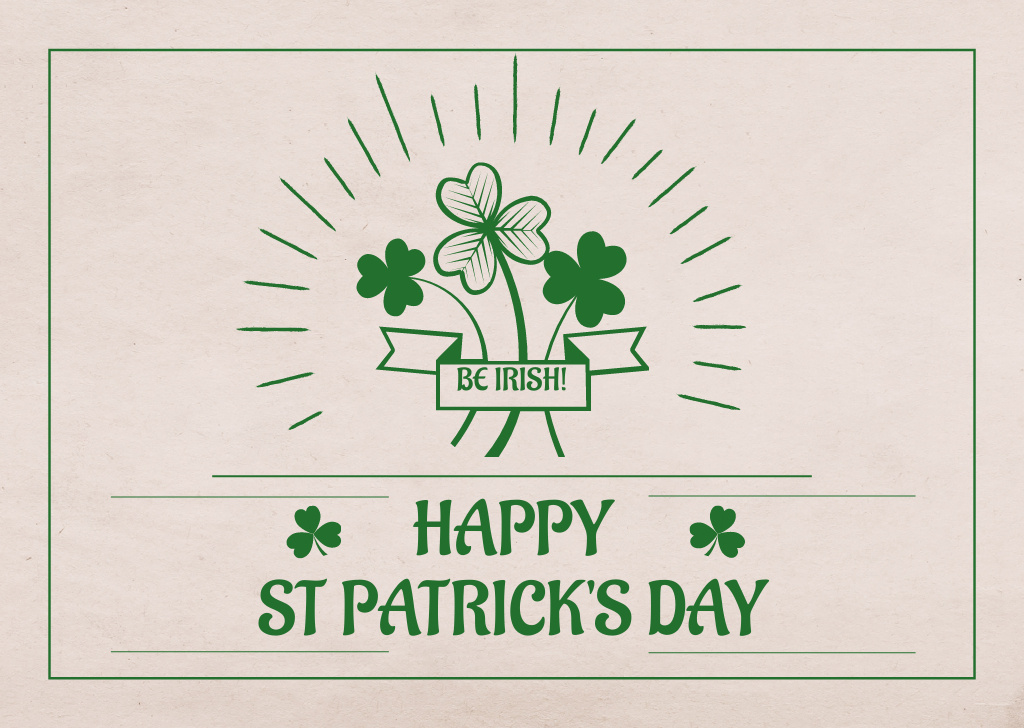 Happy St. Patrick's Day Greeting with Green Clovers Card Design Template