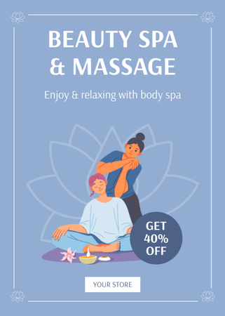 Ontwerpsjabloon van Flayer van Spa and Massage Services Advertisement on Blue