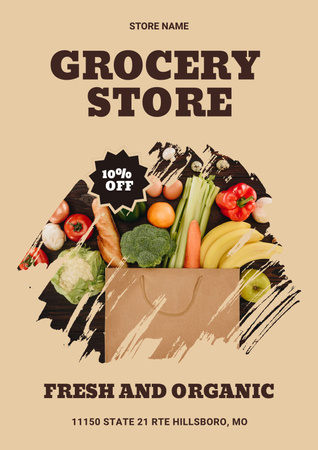 Organic Veggies In Grocery Sale Offer Poster Design Template