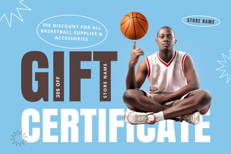 Ontwerpsjabloon van Gift Certificate van Basketbal Benodigdheden en Accessoires Sale Blauw