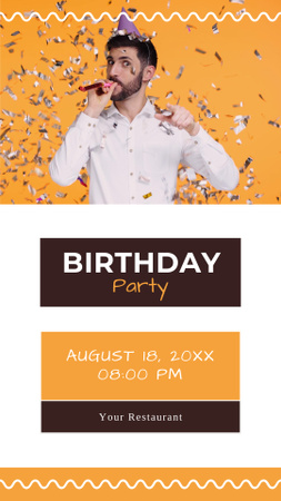 Birthday Party Announcement with Young Man and Confetti Instagram Story Design Template