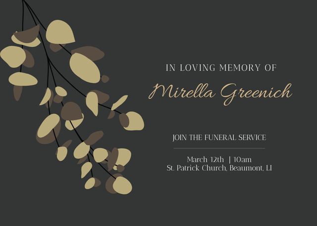 Funeral Ceremony Invitation with Abstract Leaves Card Design Template