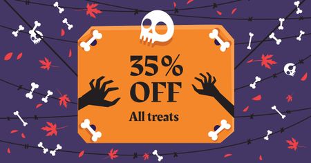 Ontwerpsjabloon van Facebook AD van Halloween Treats Offer with Skull and Bones