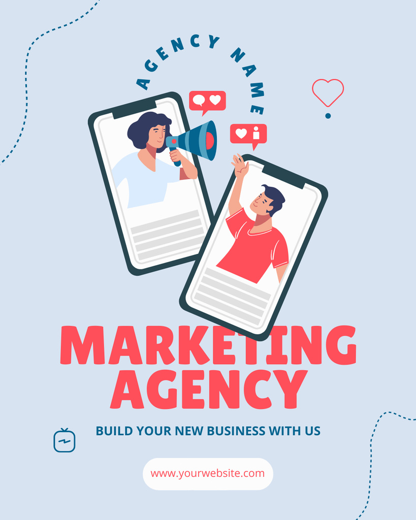 Marketing Agency Service Offer with Smartphone Illustration Instagram Post Vertical tervezősablon