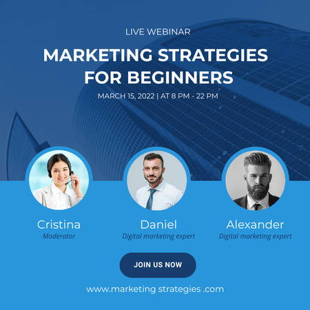 Marketing Strategy Webinar Announcement with People Instagram Design Template
