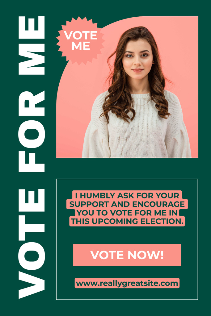 Attractive Woman Asking for Support in Elections Pinterest Design Template