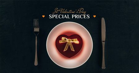 Plantilla de diseño de cena de san valentín con caja del corazón Facebook AD 