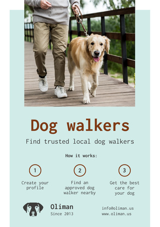 Dog Walking Services with Man with Golden Retriever Poster A3 Design Template