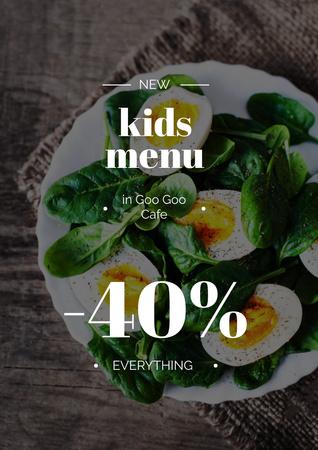 Kids Menu Ad with Boiled Eggs and Spinach Poster A3 – шаблон для дизайну