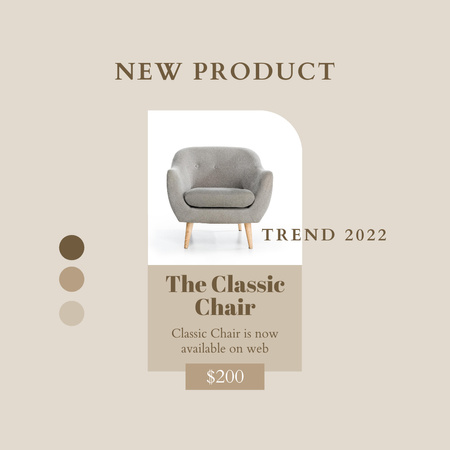 Пропозиція меблів зі стильним затишним кріслом бежевого кольору Instagram – шаблон для дизайну