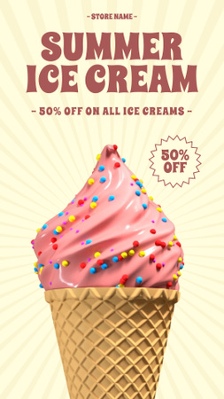 Summer Ice-Cream Sale Ad on Yellow Instagram Video Story Design Template