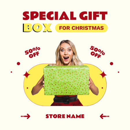 Designvorlage frau mit speziellem geschenkkarton zu weihnachten für Instagram