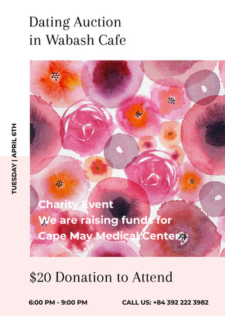Plantilla de diseño de Dating Auction announcement on pink watercolor Flowers Flayer 