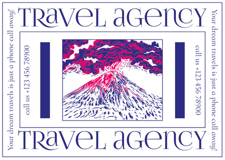 Travel Agency's Offer with Sketch of Volcano Card Tasarım Şablonu