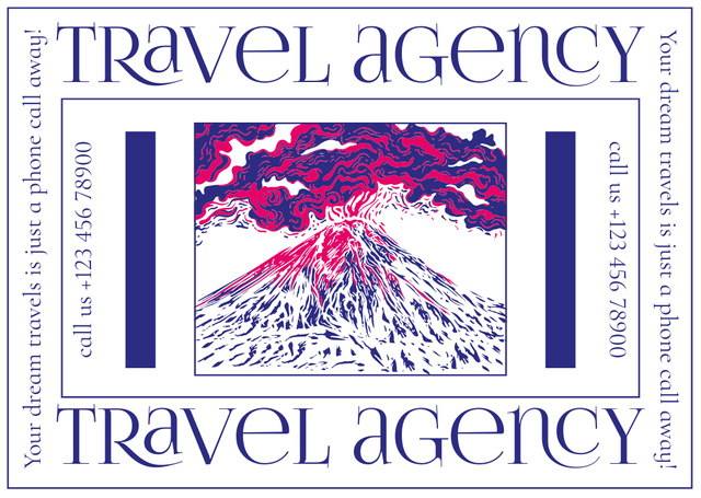 Travel Agency's Offer with Sketch of Volcano Cardデザインテンプレート