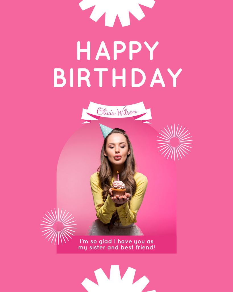 Simple Pink Greeting for Birthday Instagram Post Vertical Modelo de Design