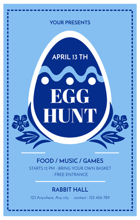 Объявление об охоте за пасхальными яйцами с голубым яйцом на голубом Invitation 4.6x7.2in – шаблон для дизайна