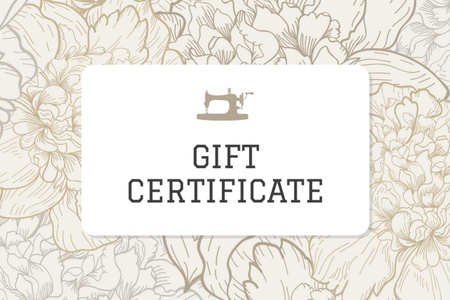 Sewing Machine Illustration with Floral Pattern Gift Certificate Design Template