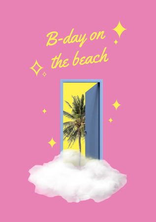Beach Birthday Party announcement Flyer A5 Design Template