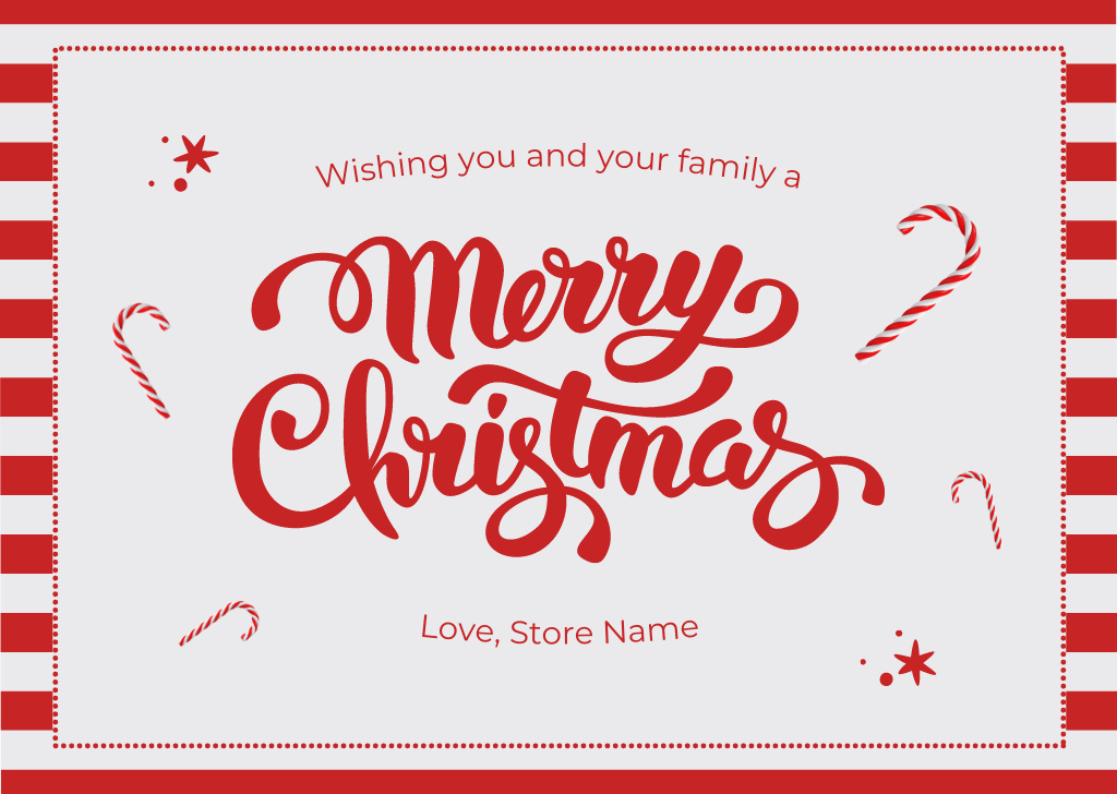 Designvorlage Christmas Wishes Candy Cane and Stripes für Postcard