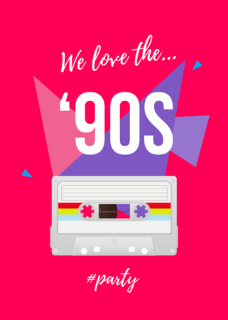 '90s Party announcement with cassette Flayer Design Template