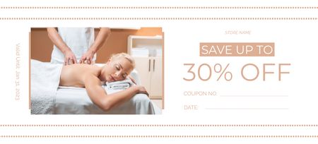 Anúncio de centro de bem-estar com mulher desfrutando de massagem corporal Coupon 3.75x8.25in Modelo de Design
