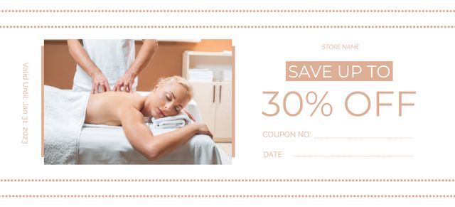 Designvorlage Wellness Center Ad with Woman Enjoying Body Massage für Coupon 3.75x8.25in