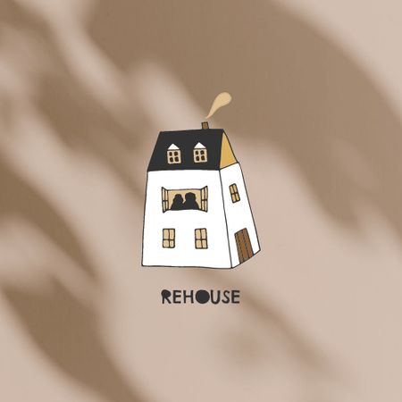 Plantilla de diseño de Real Estate Ad with Couple in House Window Logo 