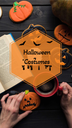 Halloween Costumes Offer with Coffee and Pumpkin Cookies Instagram Story Design Template