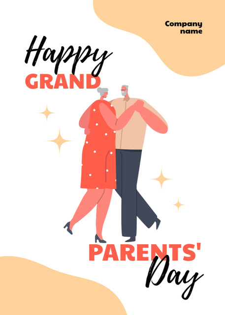 Happy Grandparents Day Greeting With Dancing Couple Postcard 5x7in Vertical Design Template