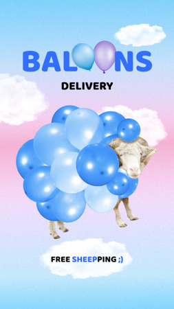 Funny Illustration of Cow in Balloons Instagram Story Modelo de Design