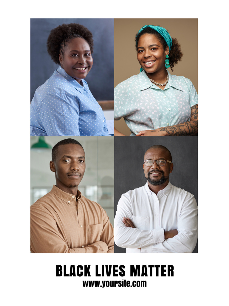Black Lives Matter Slogan with Smiling African American People in Collage Poster 36x48in Design Template