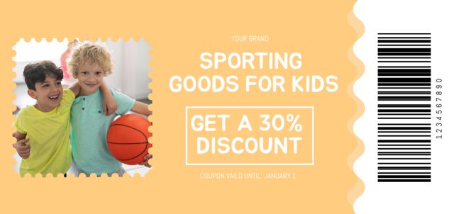 Discounts on Sport Gear for Kids on Yellow Coupon Din Large – шаблон для дизайна