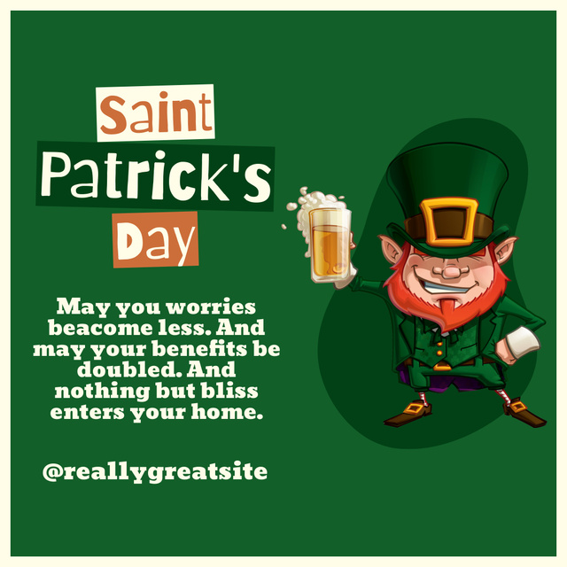 Festive Greetings on St. Patrick's Day with Red Leprechaun Instagram Design Template