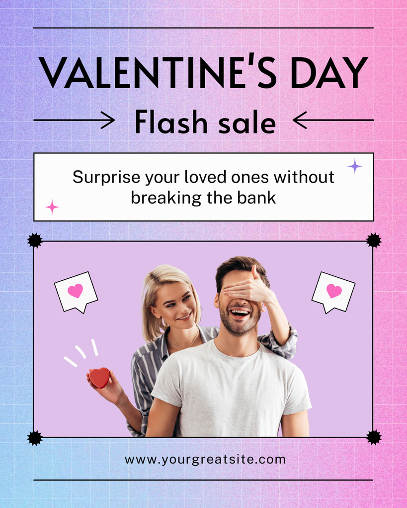 Ontwerpsjabloon van Instagram Post Vertical van Valentine's Day Flash Sale Announcement For Surprise Gifts