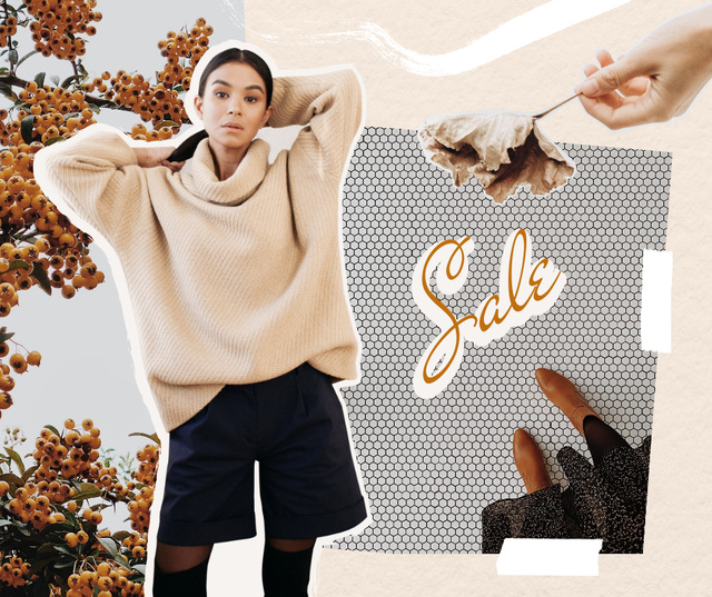 Autumn Sale Announcement with Girl in Stylish Outfit Facebook – шаблон для дизайну